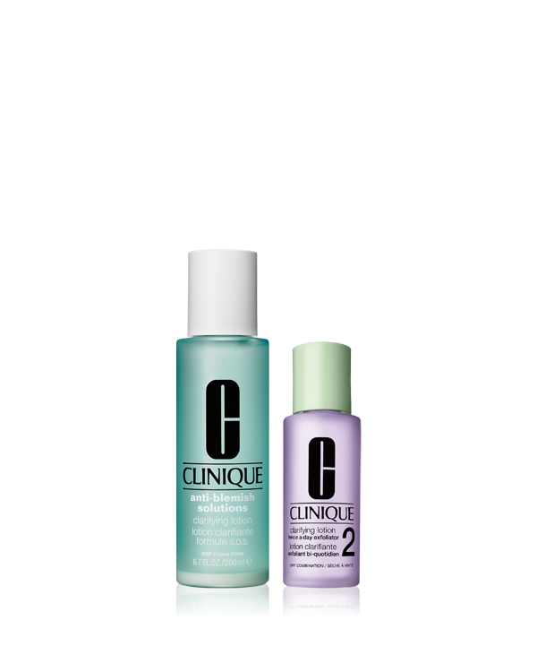 CLARIFYING LOTION SET〈ANTI BLEMISH SOLUTIONS〉, ＼ふき取り化粧水ご購入で、もう1本ついてくる！／&lt;br&gt;初夏の肌に、心地よいリセット感。&lt;br&gt;〈ふき取り化粧水(アクネ)＋(1.0)or(2)のセット〉