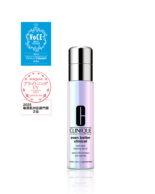 EVEN BETTER CLINICAL DARK SPOT CLEARING SERUM, 透明感の循環&lt;sup&gt;＊1&lt;/sup&gt;をつくる。皮膚科学発想で挑む「イーブン ベター」のブライトニング美容液。&lt;br&gt;独自のブライトニング成分「UP302&lt;sup&gt;＊2&lt;/sup&gt;」 はそのままに、新たにナイアシンアミド&lt;sup&gt;＊3&lt;/sup&gt;と２種のビタミンC&lt;sup&gt;＊4&lt;/sup&gt;を配合。