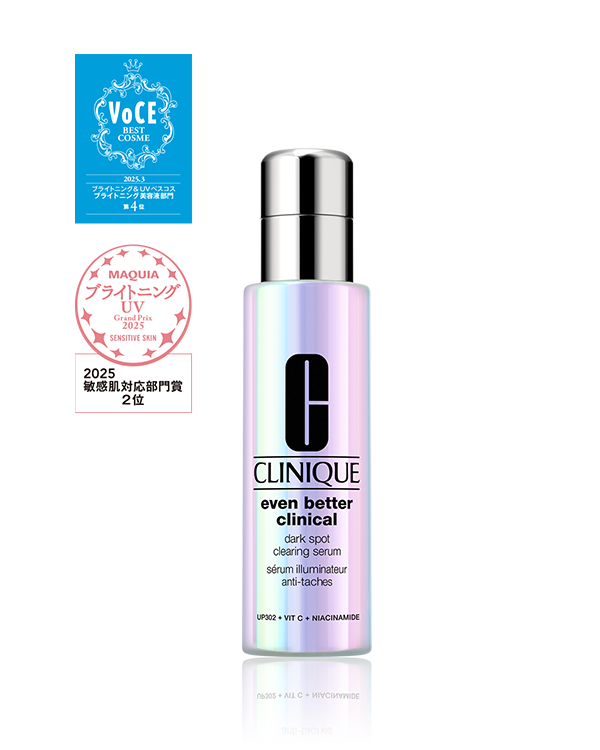 EVEN BETTER CLINICAL DARK SPOT CLEARING SERUM, 透明感の循環&lt;sup&gt;＊1&lt;/sup&gt;をつくる。皮膚科学発想で挑む「イーブン ベター」のブライトニング美容液。&lt;br&gt;独自のブライトニング成分「UP302&lt;sup&gt;＊2&lt;/sup&gt;」 はそのままに、新たにナイアシンアミド&lt;sup&gt;＊3&lt;/sup&gt;と２種のビタミンC&lt;sup&gt;＊4&lt;/sup&gt;を配合。