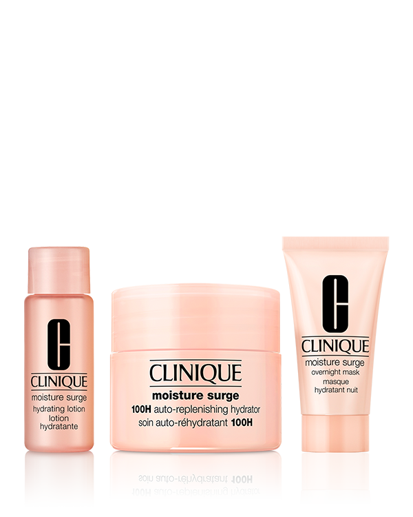 MOISTURE SURGE™ STARTER SET, 潤いチャージで、みずみずしい“保水美肌”に！&lt;br&gt;トライアルやプレゼント、クリニークデビューにぴったりな、「モイスチャー サージ スターター セット」