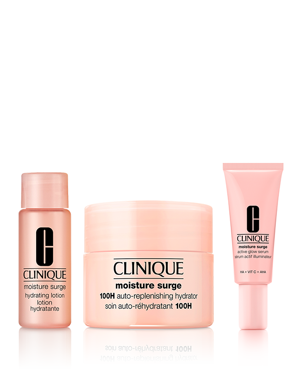 MOISTURE SURGE™ STARTER SET, 潤いチャージで、みずみずしい“保水美肌”に!<br>トライアルやプレゼント、クリニークデビューにぴったりなセット。